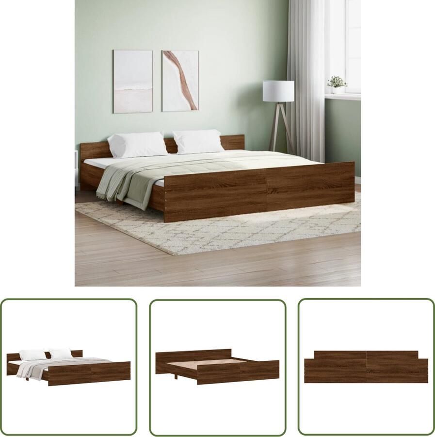 The Living Store Bedframe Bruineiken 203 x 203 x 50 cm Duurzaam bewerkt hout Functioneel hoofd- en voeteneinde Stevige lattenbodem Montage vereist Bruin Houten Bed Frame Slaapcomfort Bedframe 200x200 Boxspring Bed King Size Bed - Foto 2