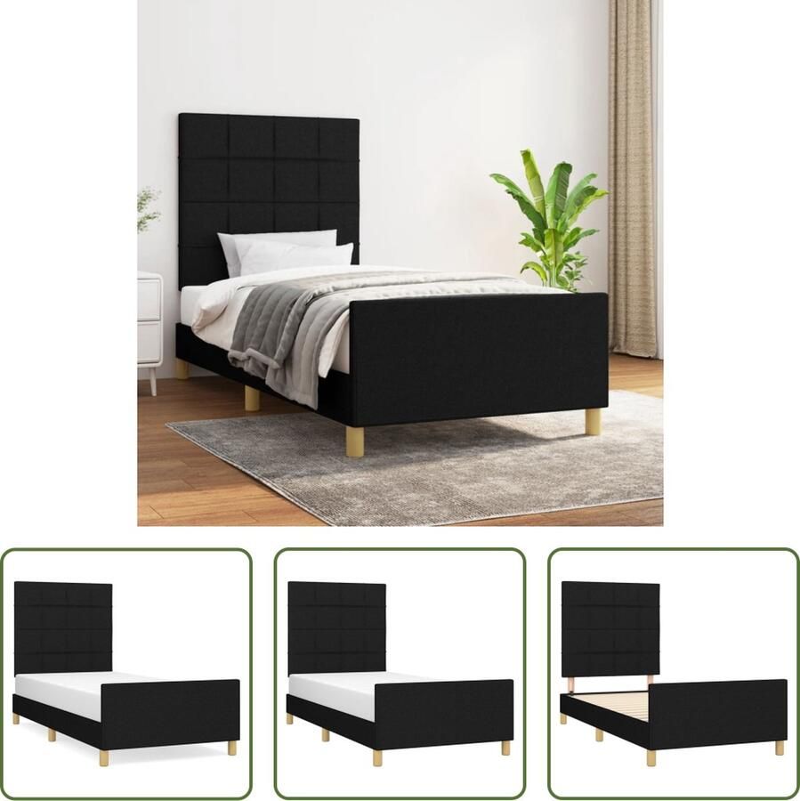 The Living Store Bedframe Hoofdbord Verstelbaar Multiplex Lattenbodem Zwart 203x103x118 128 cm Bedframe Hoofdbord Tweepersoonsbed Boxspring Latex Matras