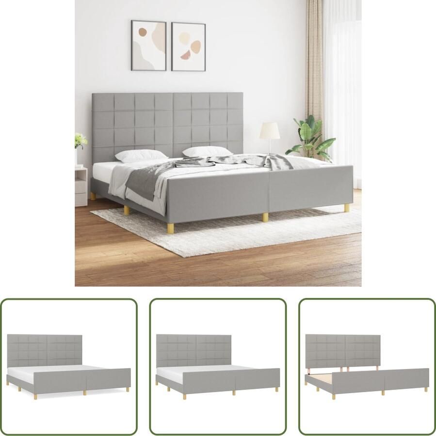 The Living Store Bedframe Hoofdeinde Lichtgrijs 203 x 206 x 118 128 cm Geschikt voor 200 x 200 cm matras Bed Frame Hoofdeinde Tweepersoonsbed Grijs Bed Stoffen Bed