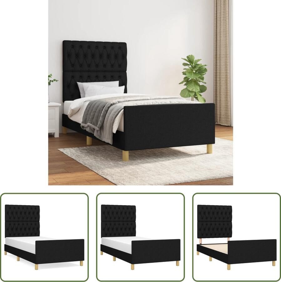 The Living Store Bedframe met hoofdeinde stof zwart 100x200 cm Bedframe Met Hoofdeinde Bedframes Met Hoofdeindes Bed Slaapmeubel Ledikant Bedbodem Tweepersoonsbed Bedden Slaapmeubels Slaapmeubelen Slaapmeubilair