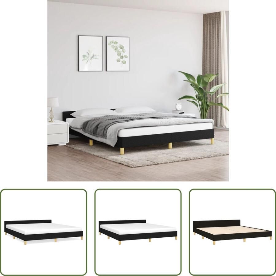 The Living Store Bedframe met hoofdeinde stof zwart 160x200 cm Bedframe Met Hoofdeinde Bedframes Met Hoofdeindes Bed Slaapmeubel Ledikant Bedbodem Tweepersoonsbed Bedden Slaapmeubels Slaapmeubelen Slaapmeubilair