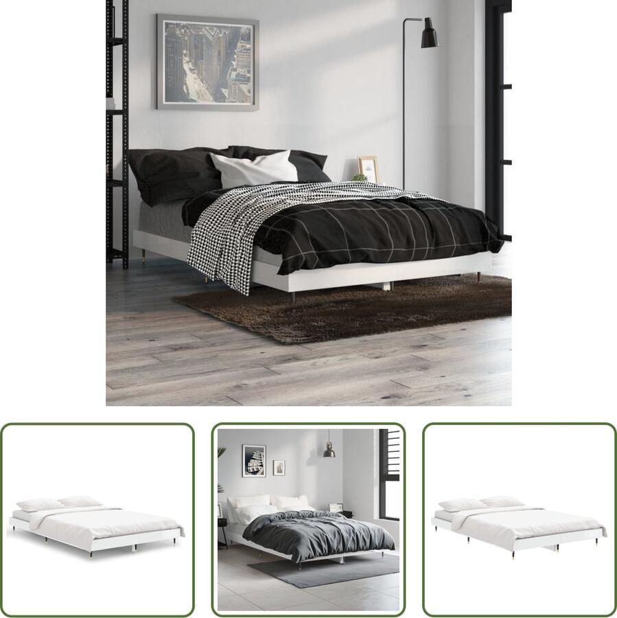 The Living Store Bedframe Hoogglans wit 193 x 123 x 20 cm Duurzaam hout en metaal