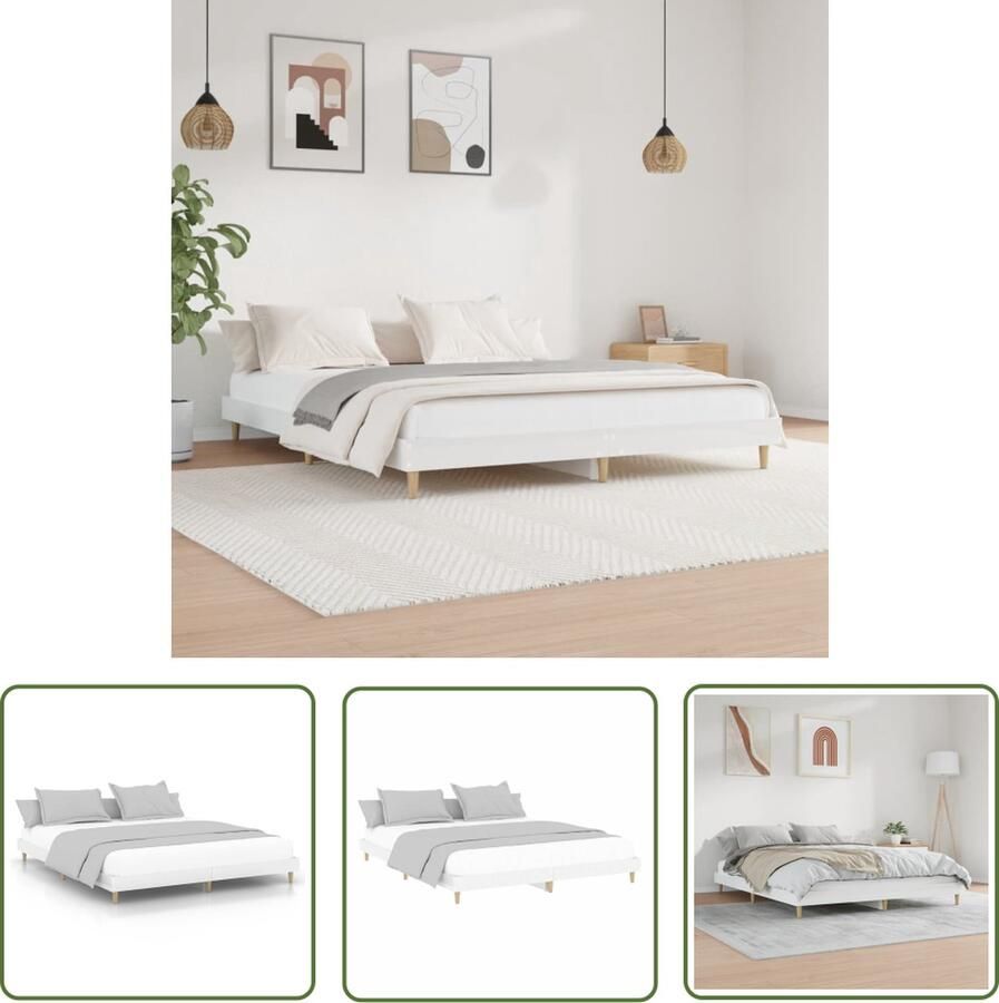 The Living Store Bedframe bewerkt hout hoogglans wit 120x200 cm Bed
