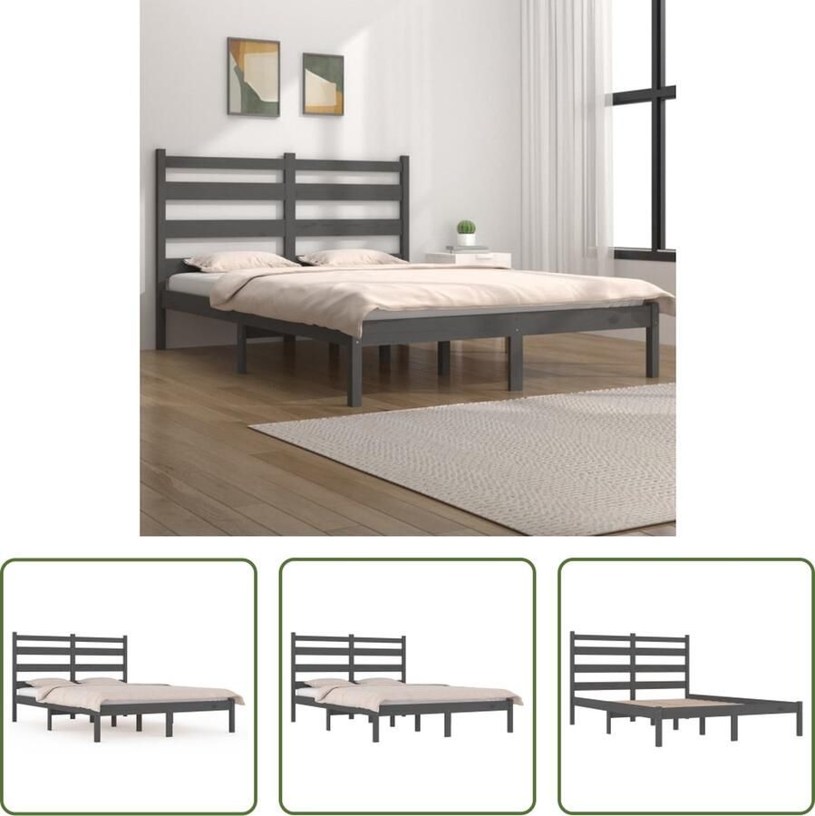 The Living Store Bedframe Hout Grijs 205.5 x 205.5 x 100 cm Massief grenenhout Inclusief hoofdeinde Geschikt voor matras 200 x 200 cm Montage vereist Bedframe Houten Bed Grenenhouten Bed Met Hoofdeinde King Size Bed