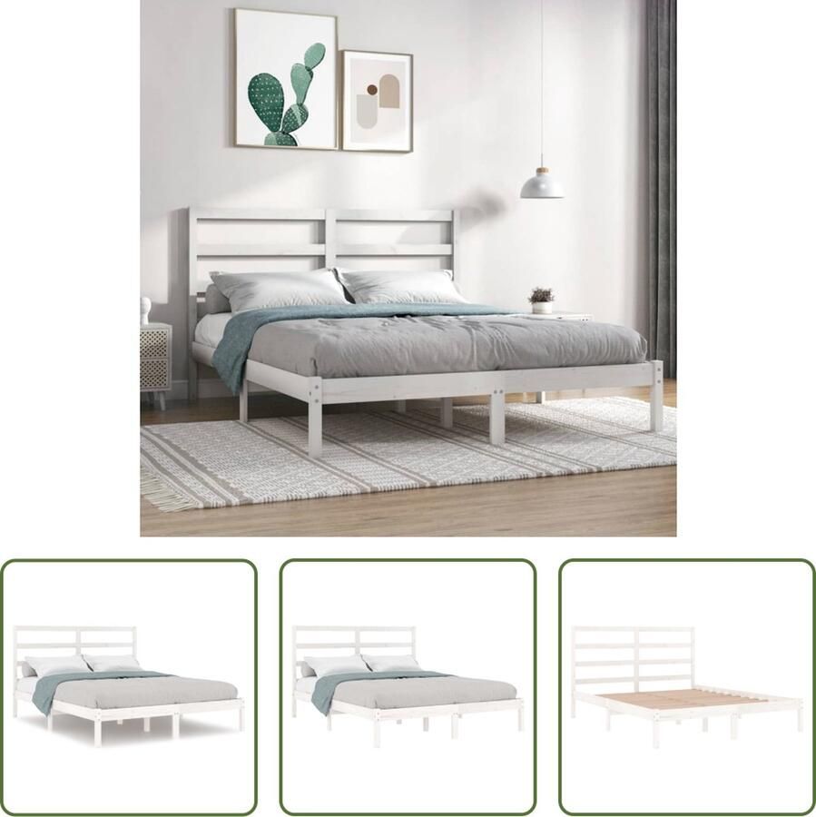 The Living Store Bedframe massief grenenhout wit 140x200 cm Bedframe Bedframes Bed Bedbodem Ledikant Bed Frame Massief Houten Bedframe Slaapmeubel Tweepersoonsbed Bedden Bedbodems - Foto 2