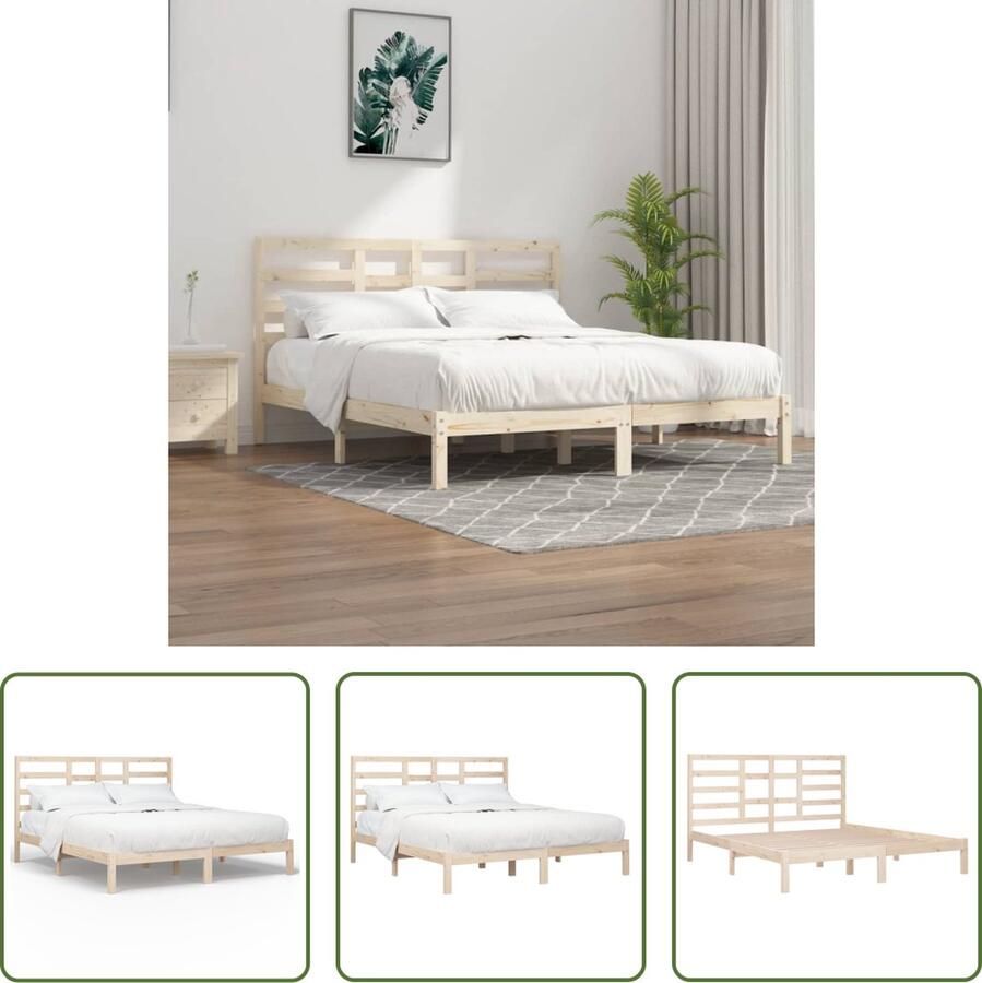 The Living Store Bedframe Houten 205.5 x 206 x 104 cm Geschikt voor 200 x 200 cm matras Met Stabiel en Comfortabel Hoofdeinde Houten Bedframe Massief Grenenhout Bedframe 200x200 Stapelbare Boxspring Tweepersoons Bed - Foto 2