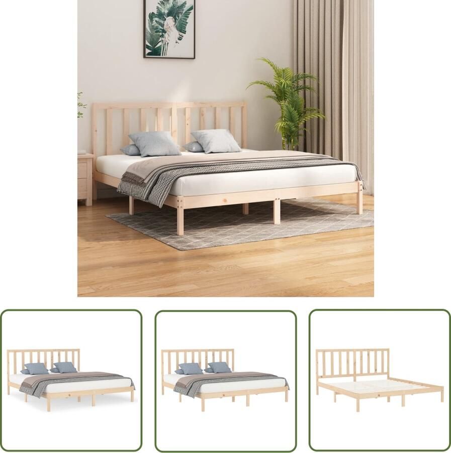 The Living Store Bedframe Grenenhout 206 x 205.5 x 100 cm Hoogwaardig stabiel Tijdloos ontwerp Houten Bedframe Massief Grenenhout Tweepersoons Bed Bruine Bedbank Tijdloos Design - Foto 3
