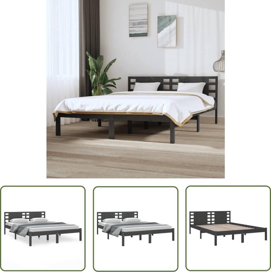 The Living Store Bedframe Houten Grijs 205.5 x 126 x 100 cm Massief grenenhout