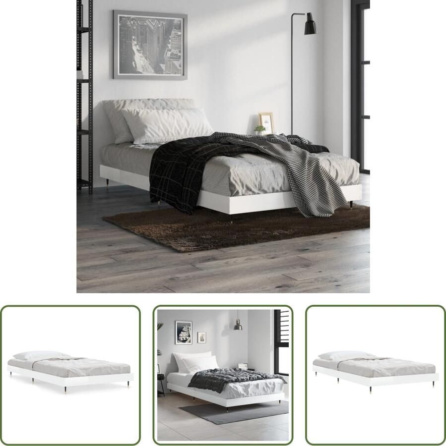 The Living Store Bedframe Houten Hoogglans wit 203 x 103 x 20 cm Metalen poten Bed Frame Houten Bed Hoogglans Wit Bed Tweepersoons Bed VidaXL Bed