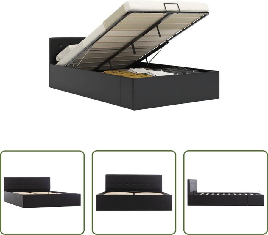 The Living Store Bedframe hydraulisch kunstleer zwart 140x200 cm Bedframe Bedframes Bed Bedden Tweepersoonsbed Tweepersoonsbedden Slaapkamermeubilair Slaapkamermeubel Slaapkamermeubels Slaapkamermeubelen Slaapmeubel