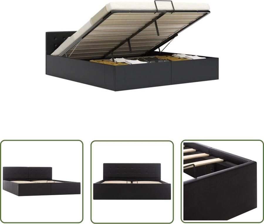 The Living Store Bedframe hydraulisch kunstleer zwart 160x200 cm Bedframe Bedframes Bed Bedden Tweepersoonsbed Tweepersoonsbedden Slaapkamermeubilair Slaapkamermeubel Slaapkamermeubels Slaapkamermeubelen Slaapmeubel