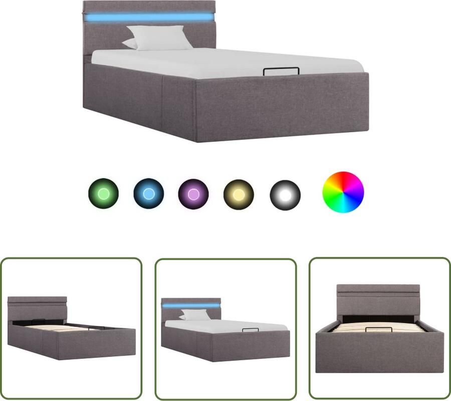 The Living Store Bedframe Hydraulisch Stoffen bedframe Afmeting- 211 x 98 x 73 cm Kleur- Taupe Met opbergvak LED-strip Hydraulisch Bed Stof Bed Bedframe Led Bed Opbergbed - Foto 2