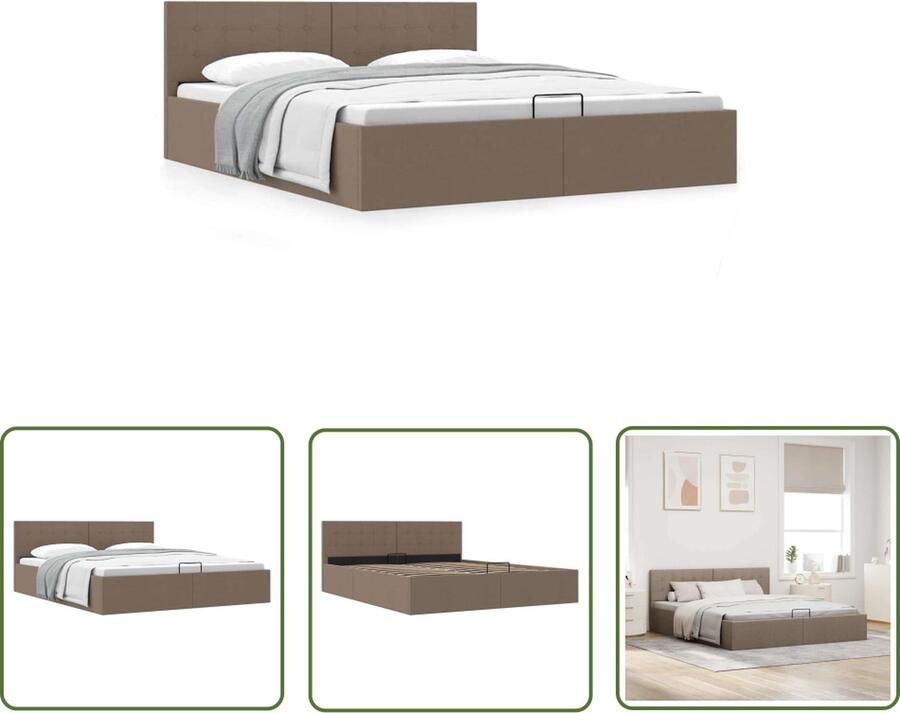 The Living Store Bedframe Hydraulisch Stoffen Opbergvak Taupe 211x168x73cm Hydraulisch Bed Stof Bed Opbergbed Taupec Bed Boxspring Bed