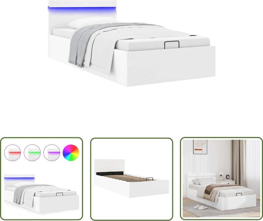 The Living Store Bedframe hydraulische kunstleren eenpersoonsbed Afmeting- 212 x 107 x 73 cm Kleur- wit Hydraulisch Bed Kunstleder Bed Eenpersoonsbed Wit Bed Boxspring Bed