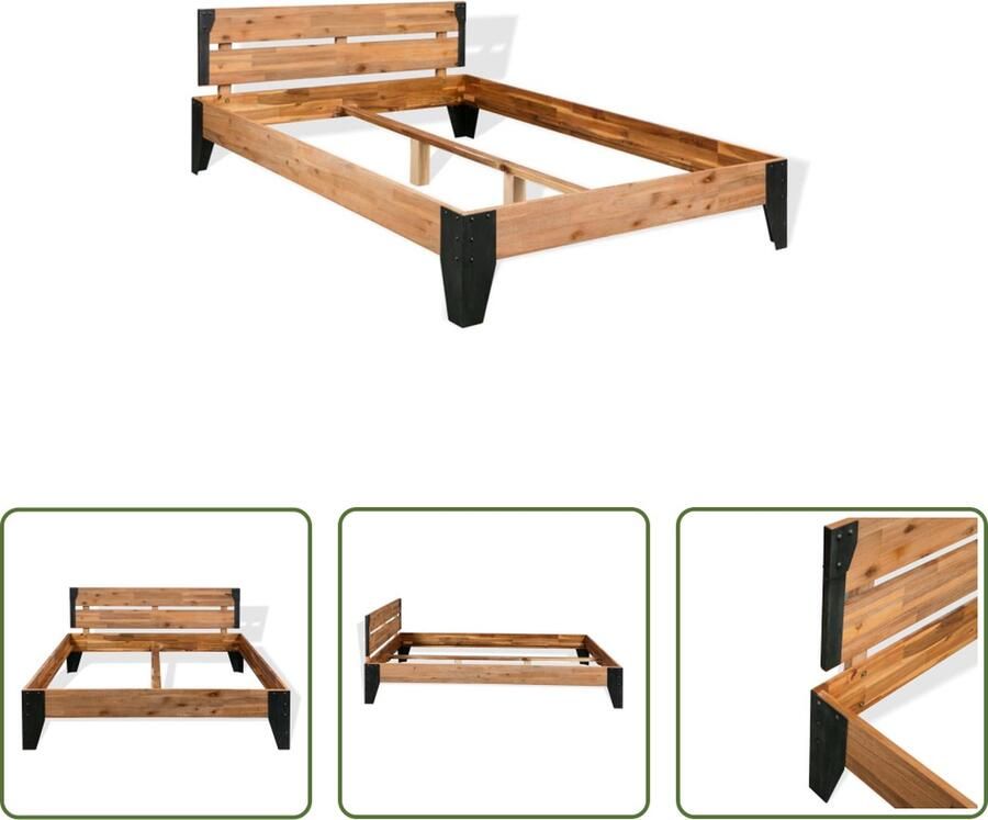 The Living Store Bedframe Industriële Stijl 207 x 152 x 32 70 cm Massief Acaciahout en Geverfd Staal