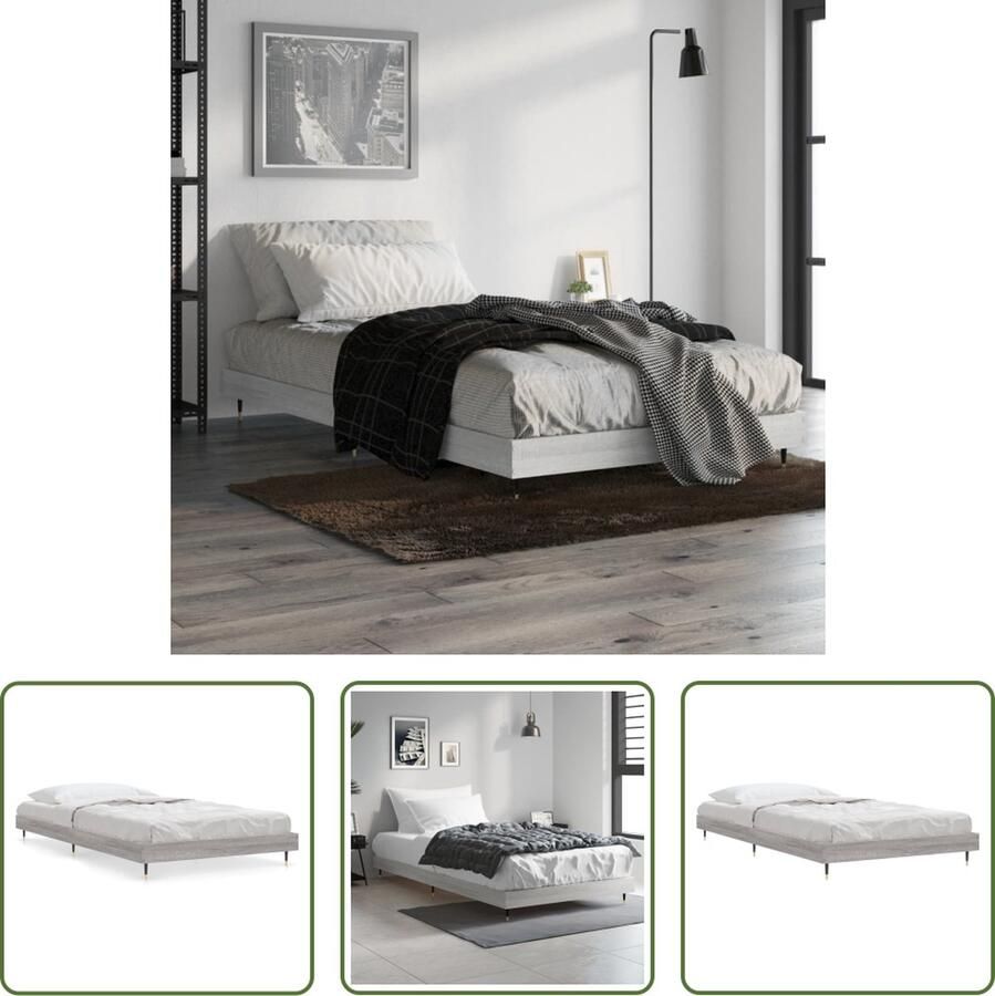 The Living Store Bedframe Kakey Grijs Sonoma Eiken 203 x 103 x 20 cm Duurzaam Hout Metalen Poten Multiplex Lattenbodem Slaapkamer Meubels Houten Bed Frame Tweepersoons Bed Grijze Bedbank Sonoma Eiken