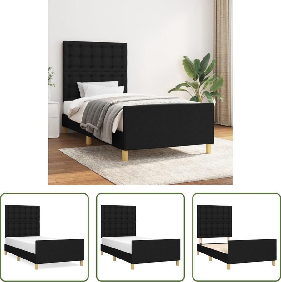 The Living Store Bedframe zonder matras 100x200 cm stof zwart Bed Frame Houten Bed Tweepersoons Bed Boxspring Bed Zwarte Bed
