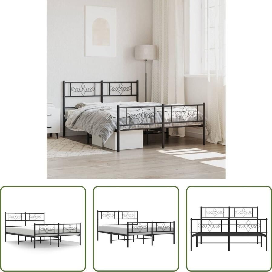 The Living Store Bedframe Klassiek 207x166x90 cm Robuust Metalen Constructie Inclusief Opbergruimte Zwart