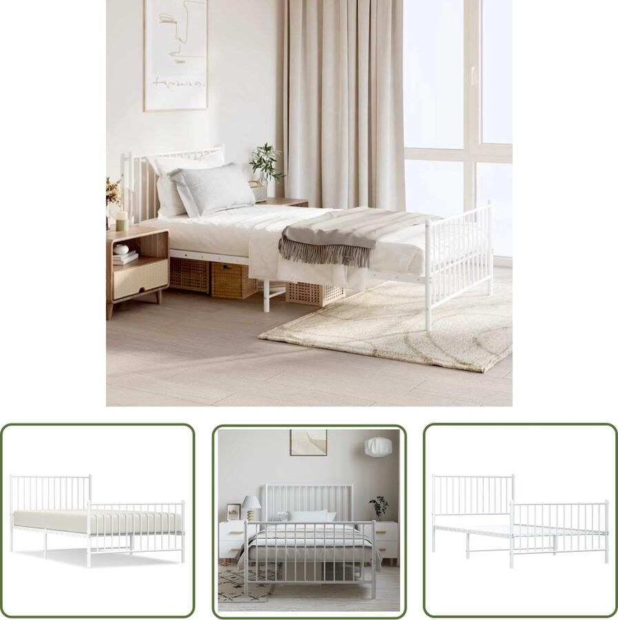 The Living Store Bedframe Klassiek Bedframe Metaal 207 x 104.5 x 90.5 cm wit Klassieke Bed Frame Metalen Bedframe Bed Frame Wit Staal Bedframe Boxspring Frame