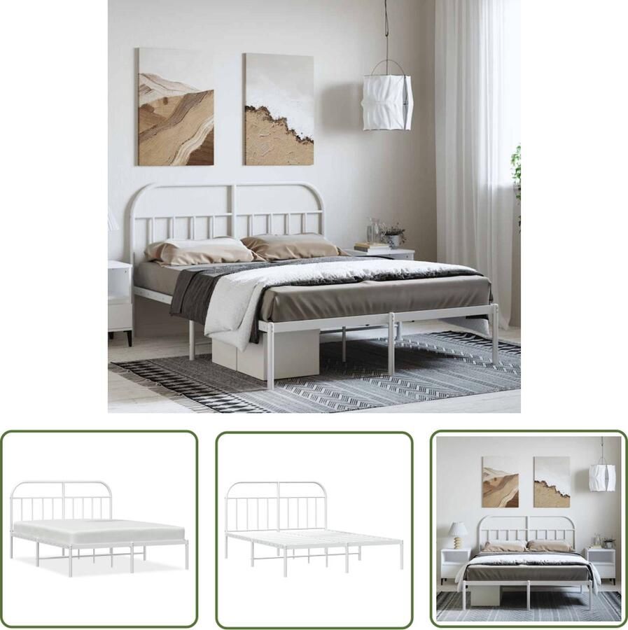 The Living Store Bedframe Klassiek Dubbel Wit 207 x 156 x 100 cm Robuust metaal Klassieke Bedframe Houten Bedframe Dubbele Bed Wit Bedframe Staal - Foto 2