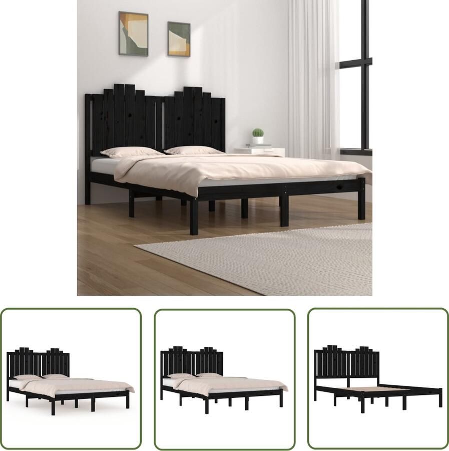 The Living Store Bedframe massief grenenhout zwart 120x200 cm Bedframe Bedframes Tweepersoonsbed Bed Bedden Bedombouw Dubbel Bed Frame Bed Frame Ledikant Houten Bedframe - Foto 2