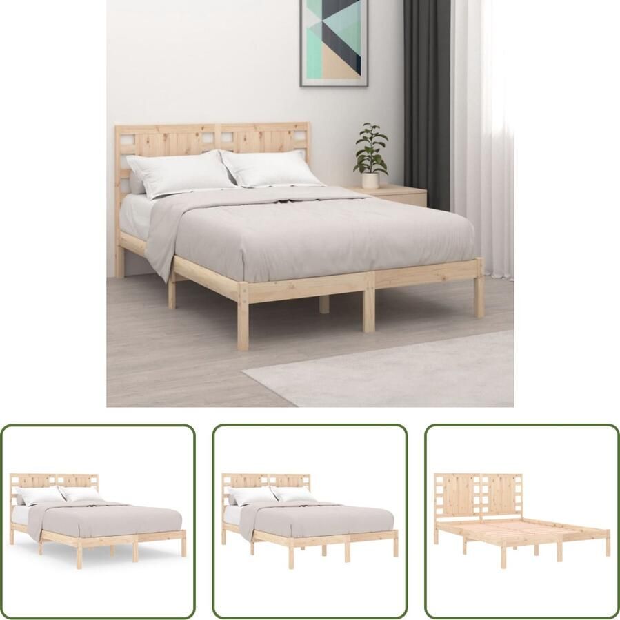 The Living Store Bedframe Klassiek houten bedframe 205.5 x 206 x 100 cm Massief grenenhout Voor matras van 200x200 cm Klassieke Bedframe Houten Bedframe Grenenhouten Bedframe Tweepersoons Bed King Size Bed - Foto 3