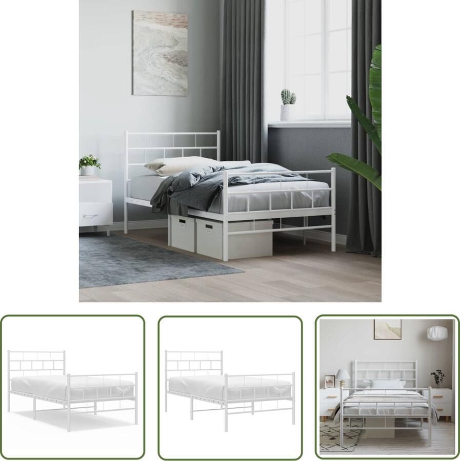 The Living Store Bedframe Klassiek Metaal 196x104.5x90 cm Robuust en Stijlvol Metalen Bedframe Klassiek Bed Met Opbergruimte Wit Bed Staal Bedframe