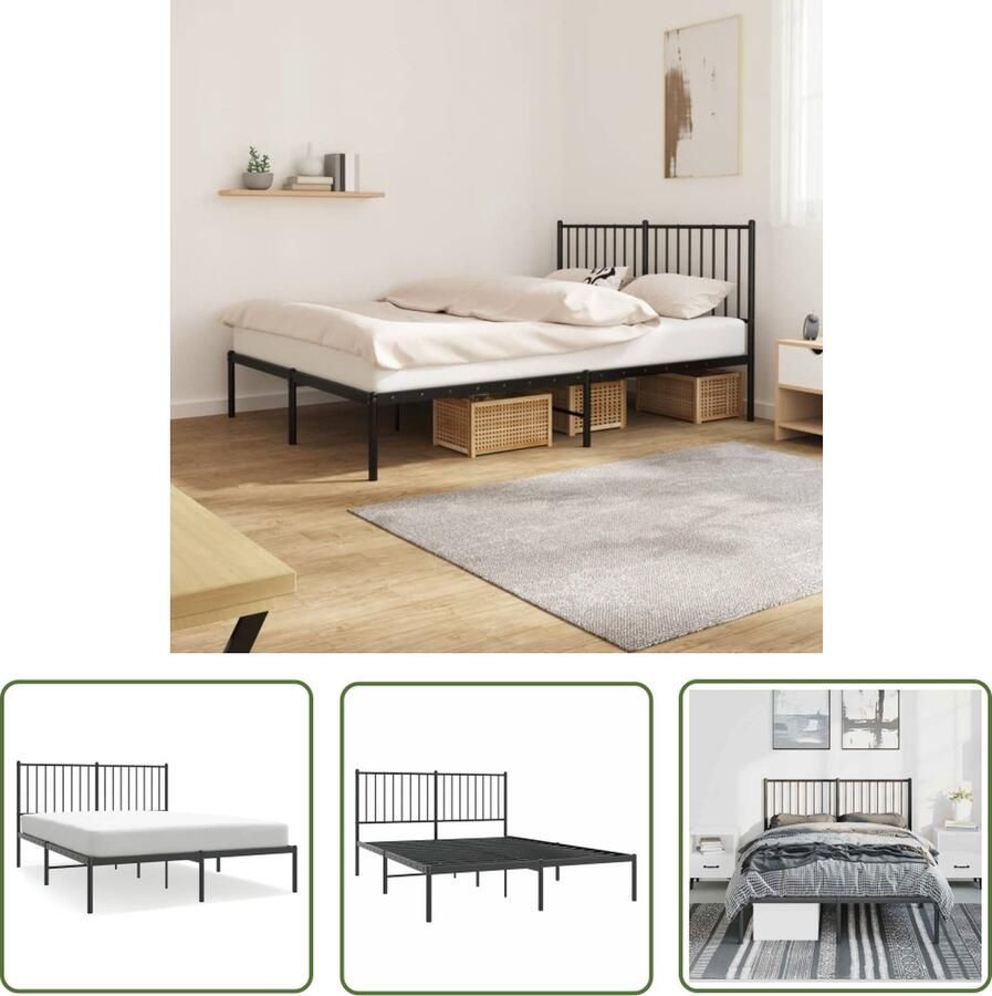 The Living Store Bedframe Klassiek Metaal 196x142x90.5cm Robuust Zwart Robuust Bed Frame Klassiek Bed Metalen Bedframe Zwarte Bed Slaapcomfort