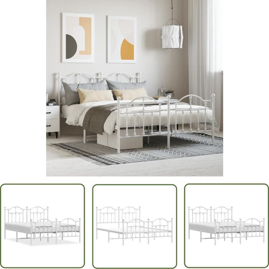 The Living Store Bedframe met hoofd- en voeteneinde metaal wit 135x190 cm Klassieke Bed Frame Metalen Bedframe Wit Bedframe 135x190 Staal Bedframe