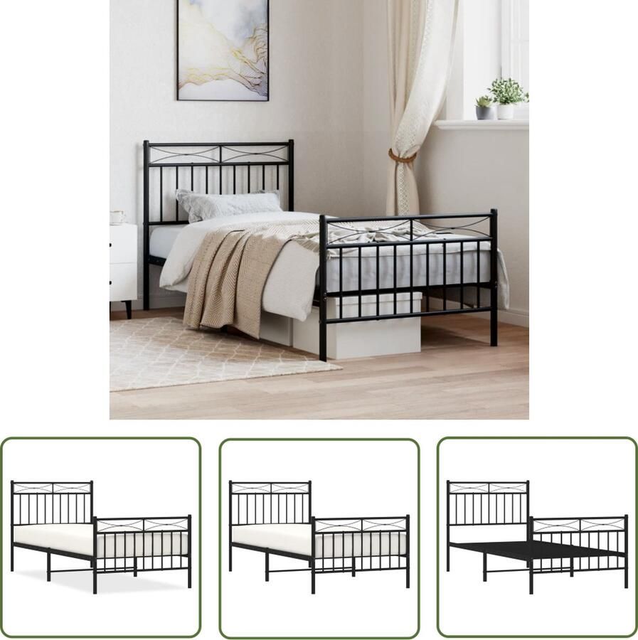 The Living Store Bedframe Klassiek Metaal 196x95x91 cm Zwart
