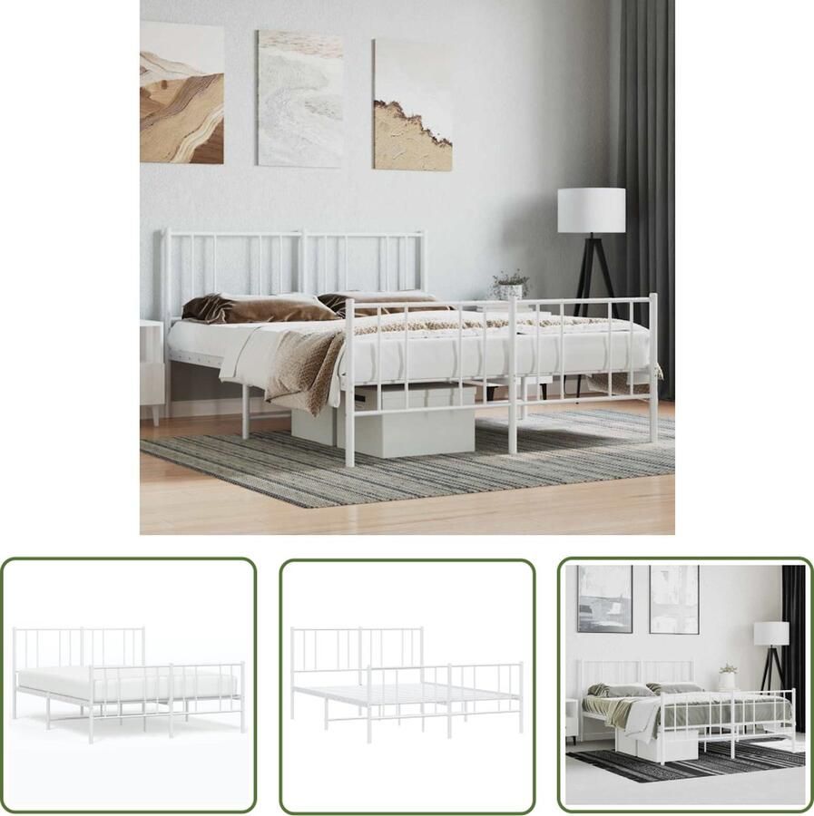 The Living Store Bedframe Klassiek Metaal 207 x 156 x 90 cm Robuust en Comfortabel Robuust Bed Frame Klassiek Bed Metalen Bedframe Wit Bed Tweepersoons Bed