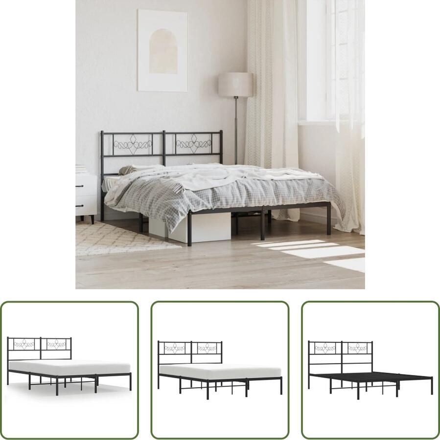 The Living Store Bedframe Klassiek Metaal 207 x 156 x 90 cm Zwart Klassieke Bed Frame Staal Bedframe Zwart Bedframe Dubbel Bed Boxspring Bed