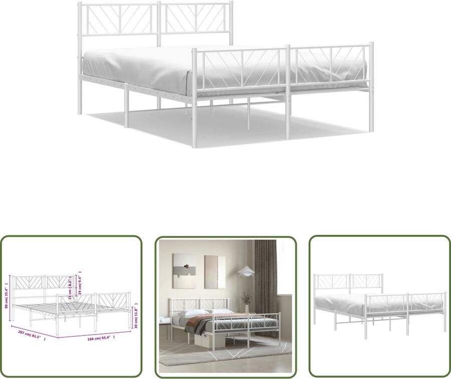 The Living Store Bedframe Klassiek Metaal 207 x 166 x 90 cm Robuust en Stijlvol Robuust Bed Frame Klassiek Bed Metalen Bed Wit Bed Staal Bed - Foto 2