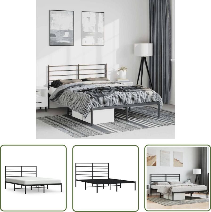 The Living Store Bedframe met hoofd- en voeteneinde metaal zwart 150x200 cm Klassieke Bedframe Staal Bedframe Zwart Bedframe Tweepersoons Bedframe Boxspring Bedframe - Foto 2
