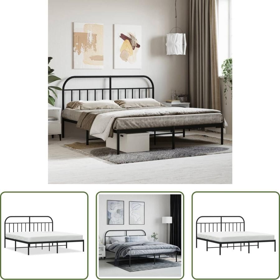The Living Store Bedframe met hoofdbord metaal zwart 160x200 cm Klassieke Bedframe Metalen Bedframe Zwarte Bedframe Staal Bedframe Tweepersoons Bed