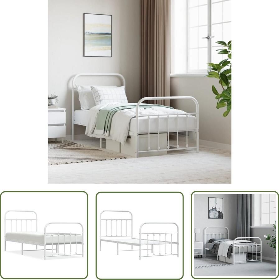 The Living Store Bedframe Klassiek Metaal 207x85x100 cm Wit