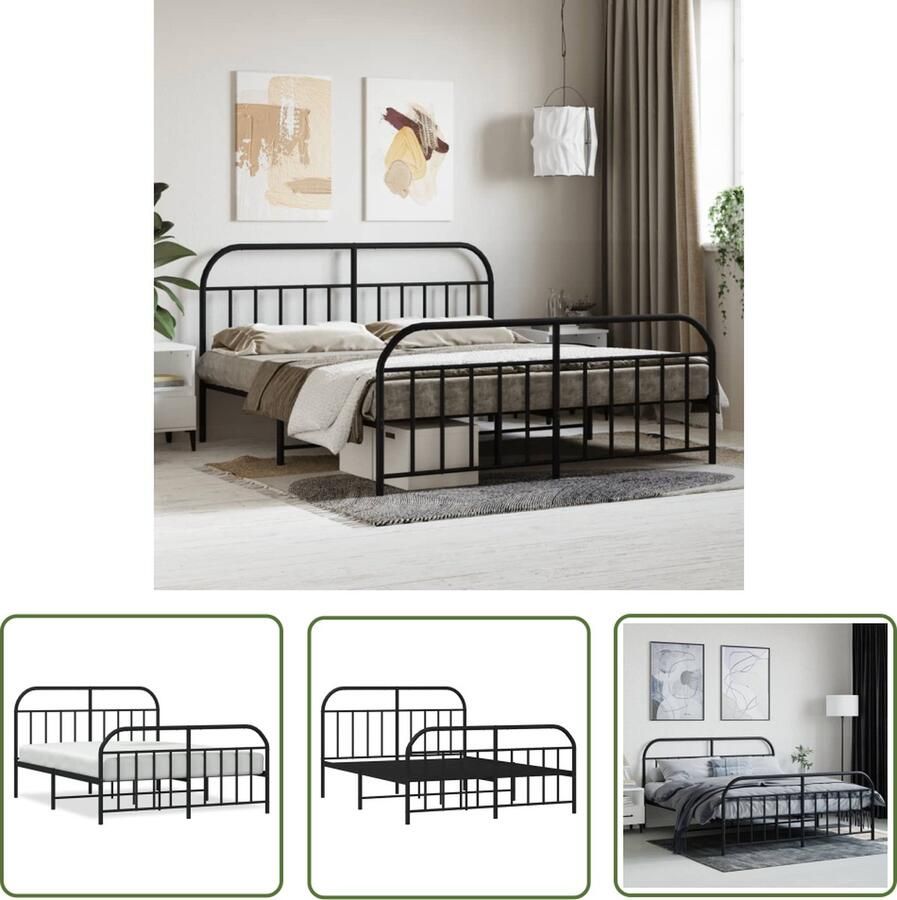 The Living Store Bedframe met hoofd- en voeteneinde metaal zwart 183x213 cm Klassieke Bedframe Metalen Bedframe Staal Bedframe Zwarte Bedframe Tweepersoons Bed - Foto 2