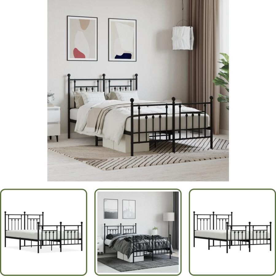 The Living Store Bedframe met hoofd- en voeteneinde metaal zwart 120x190 cm Klassieke Bed Frame Metalen Bedframe Zwarte Bedframe Tweepersoons Bed Boxspring Bed