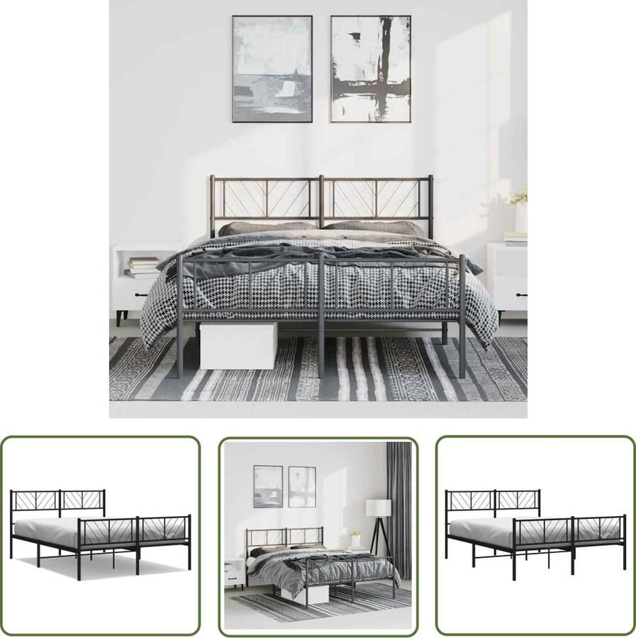 The Living Store Bedframe met hoofd- en voeteneinde metaal zwart 135x190 cm Metalen Bed Frame Klassiek Bed Zwarte Bedbank Staal Bedframe Boxspring Bed