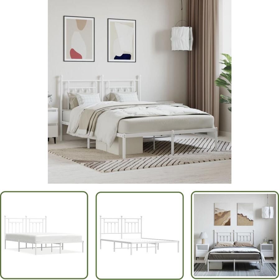The Living Store Bedframe met hoofdbord metaal wit 150x200 cm Metalen Bedframe Klassieke Bed Wit Bed Met Hoofdbord Boxspring Bed - Foto 2