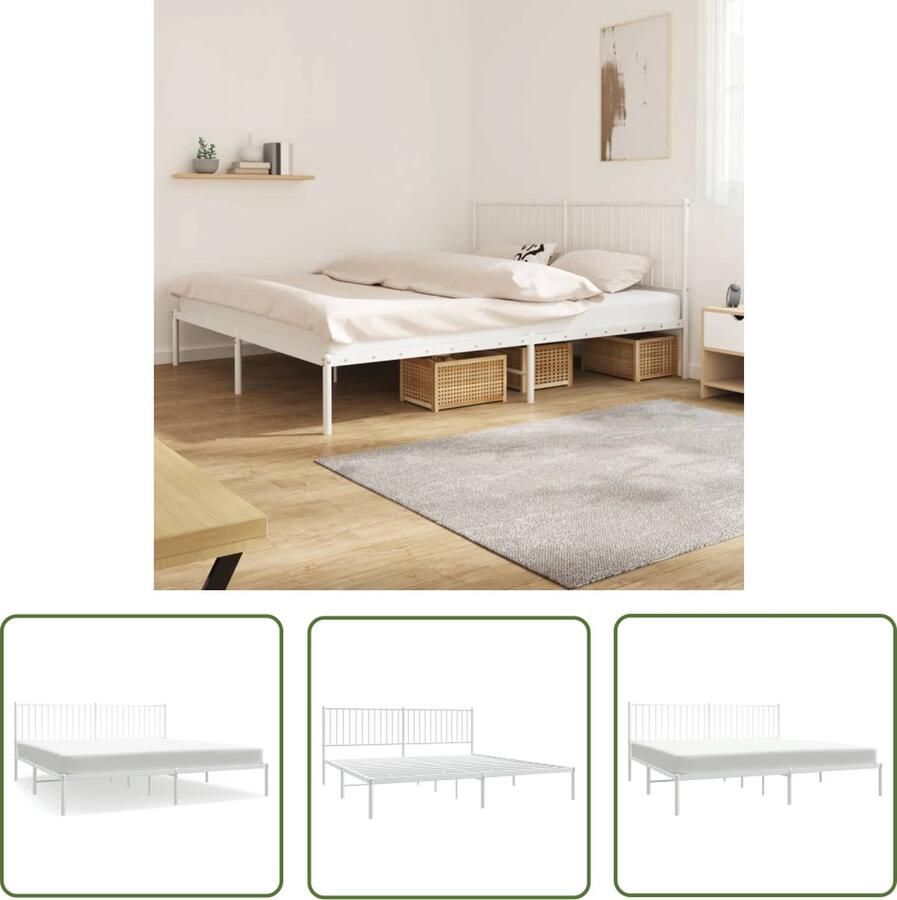 The Living Store Bedframe Klassiek Metalen 207x198x90.5 cm Robuust Staal Robuust Bedframe Klassiek Bed Metalen Bed Staal Bedframe Wit Bed