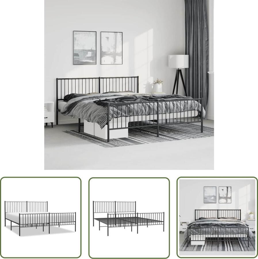 The Living Store Bedframe Klassiek Metalen 219x187x90.5 cm Zwart Geen Matras Metalen Bed Frame Klassiek Bed Staal Bedframe Boxspring Bed Tweepersoons Bed