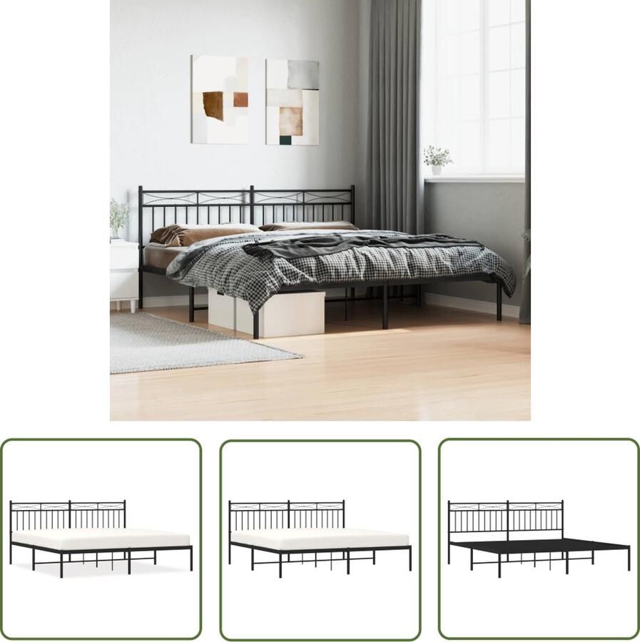 The Living Store Bedframe Klassiek Metalen constructie 219 x 187 x 91 cm Zwart Robuust Bed Frame Klassiek Bedframe Metalen Bedframe Tweepersoons Bed Zwarte Bed - Foto 2