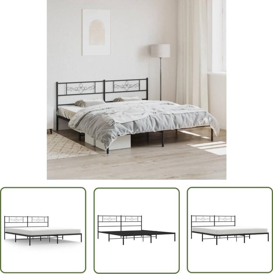 The Living Store Bedframe Klassiek Metalen Constructie Met Metalen Latten en Poten Extra Opbergruimte Comfortabele Ondersteuning Zwart 207 x 198 x 90 cm Geschikt voor 193 x 203 cm Matras Montage Vereist - Foto 2