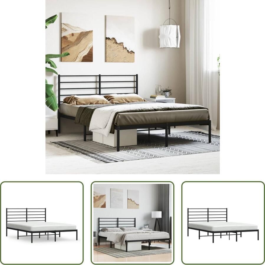 The Living Store Bedframe Klassiek Metalen Constructie Metalen Latten Extra Opbergruimte Comfortabele Ondersteuning Zwart 207 x 125 x 90 cm Klassieke Bed Frame Metalen Bedframe Zwarte Bedframe Tweepersoons Bed Boxspring Bed