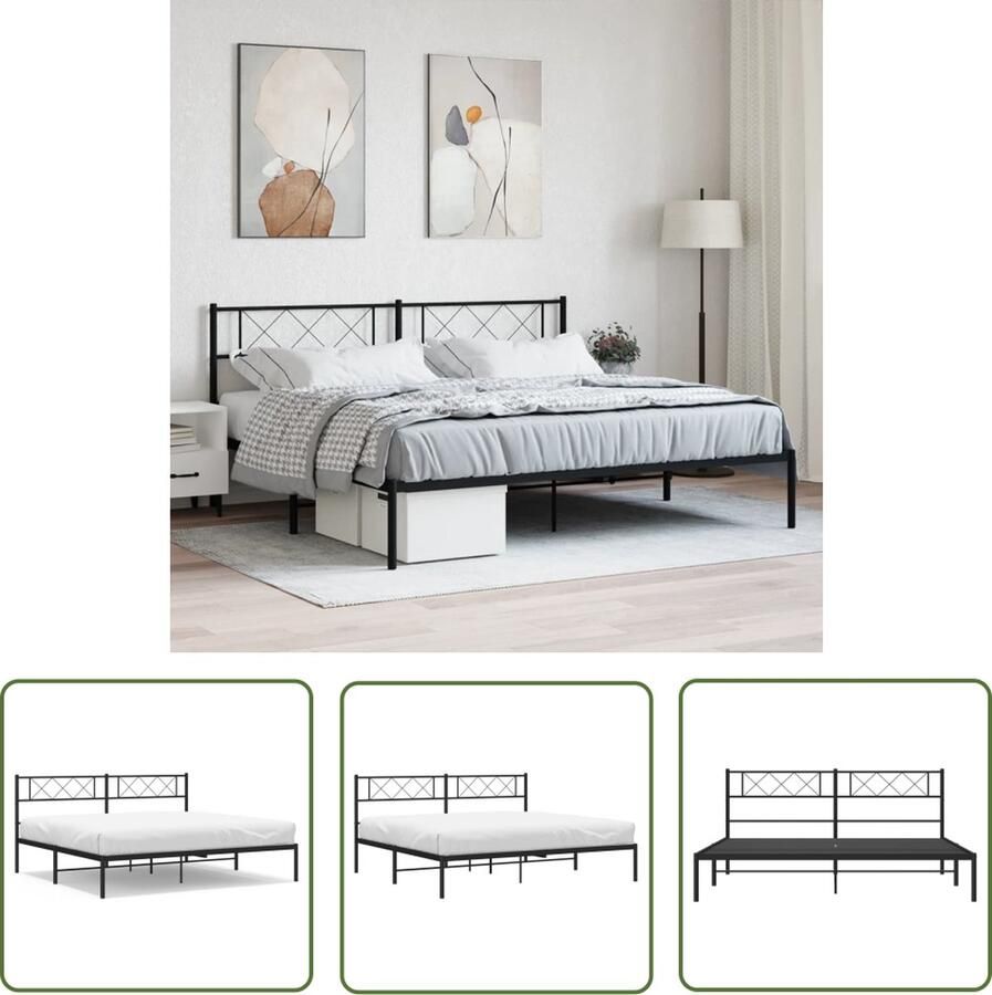The Living Store Bedframe Klassiek Metalen Robuust 207 x 206 x 90 cm Zwart