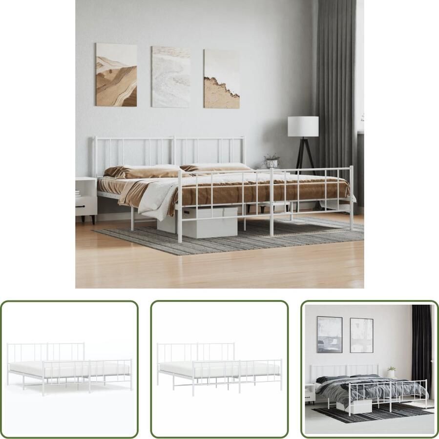 The Living Store Bedframe Klassiek Metalen Robuust Extra opbergruimte Wit 219x187x90 cm Robuust Bedframe Klassiek Bed Metalen Bed Wit Bed Opbergruimte Bed