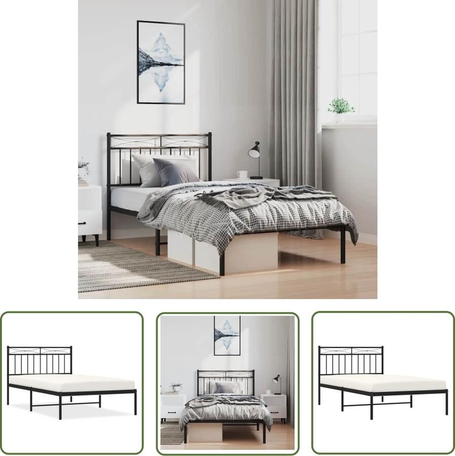 The Living Store Bedframe Klassiek Robuust metaal 207 x 105 x 91 cm Robuust Bedframe Klassieke Bed Metalen Bedframe Staal Bedframe Boxspring Bed