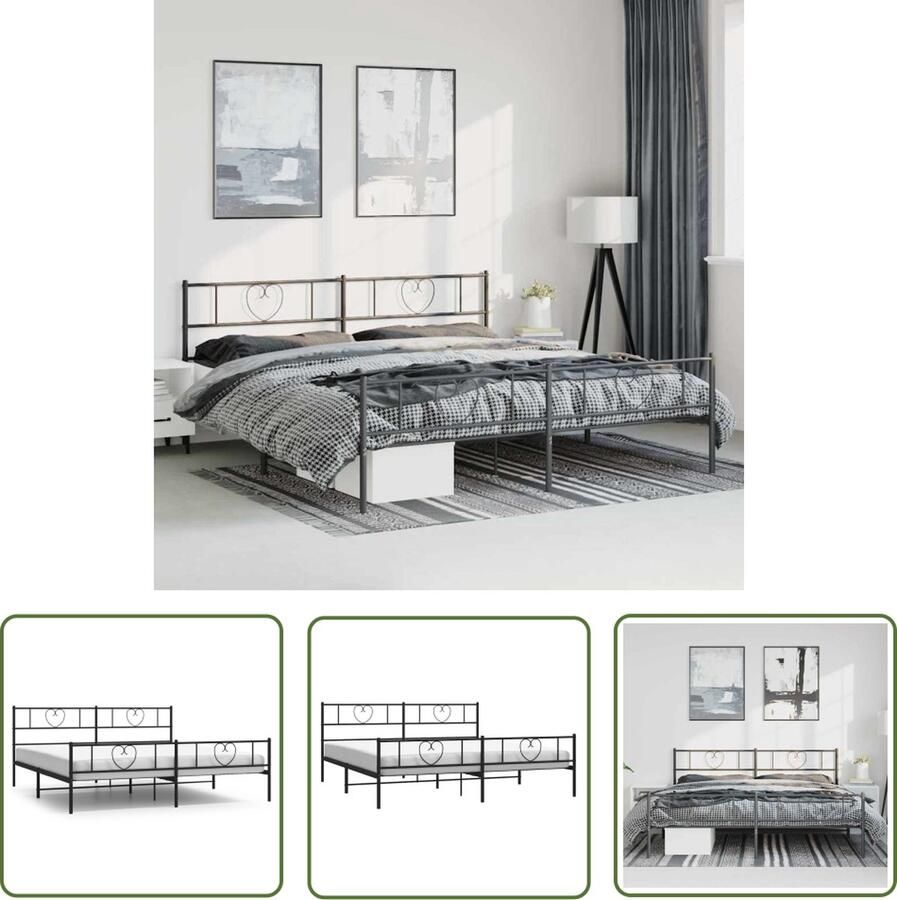 The Living Store Bedframe met hoofd- en voeteneinde metaal zwart 193x203 cm Robuust Bedframe Klassiek Bed Metalen Bedframe Zwart Bedframe Staal Bedframe