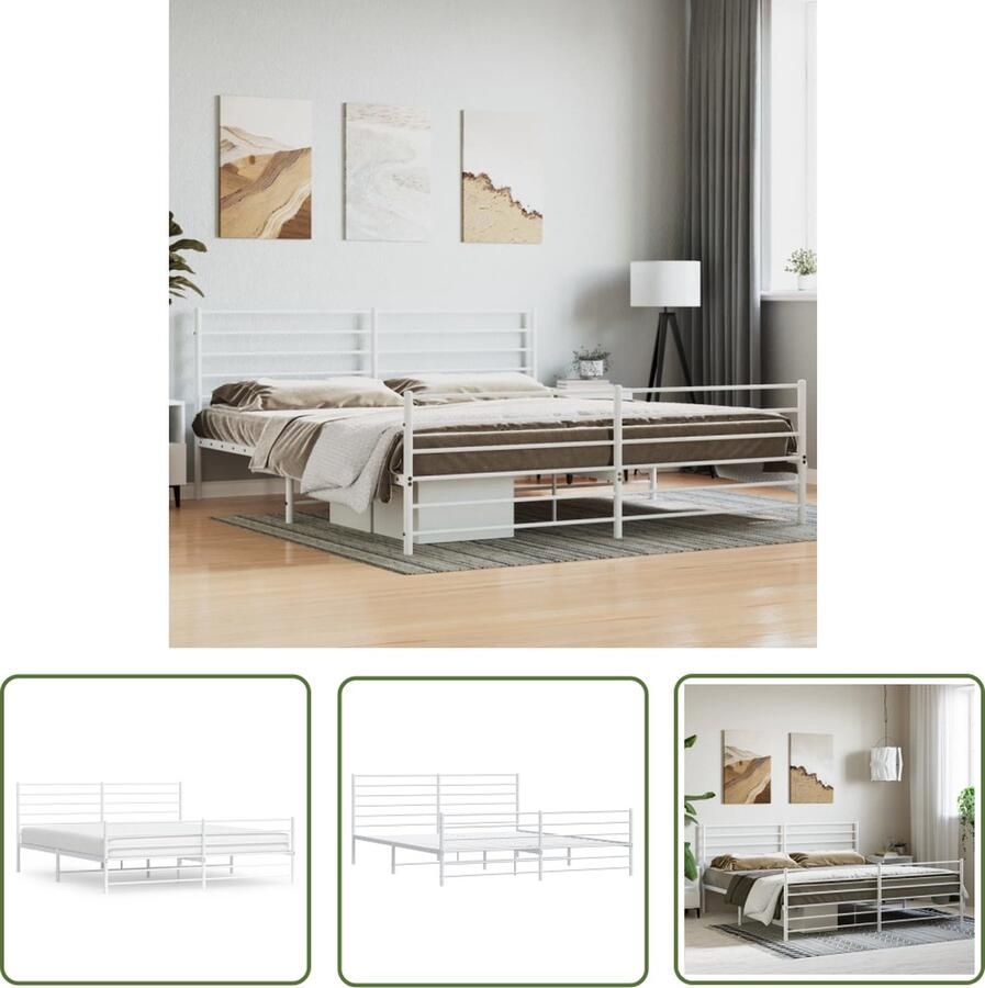 The Living Store Bedframe Klassiek Robuust Metaal Extra Opbergruimte Wit 207 x 198 x 90 cm Robuust Bedframe Klassieke Bed Houten Bed Metalen Bed Met Opbergruimte